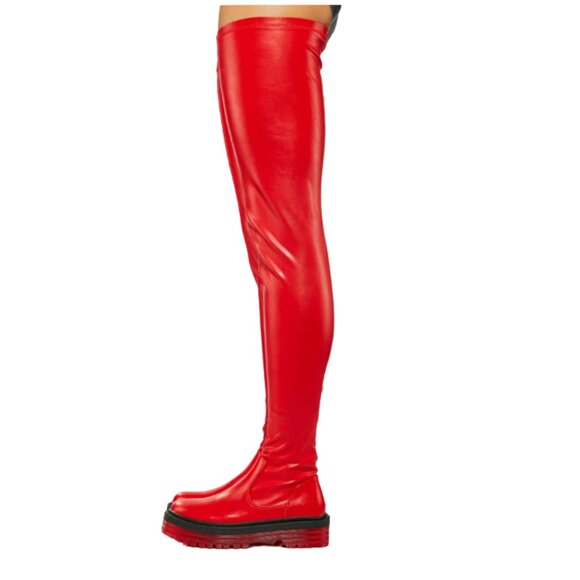 AZALEA WANG DO IT TO YA FLATFORM BOOT WITH 4 WAY STRETCH IN RED 7.5 - Picture 2 of 10